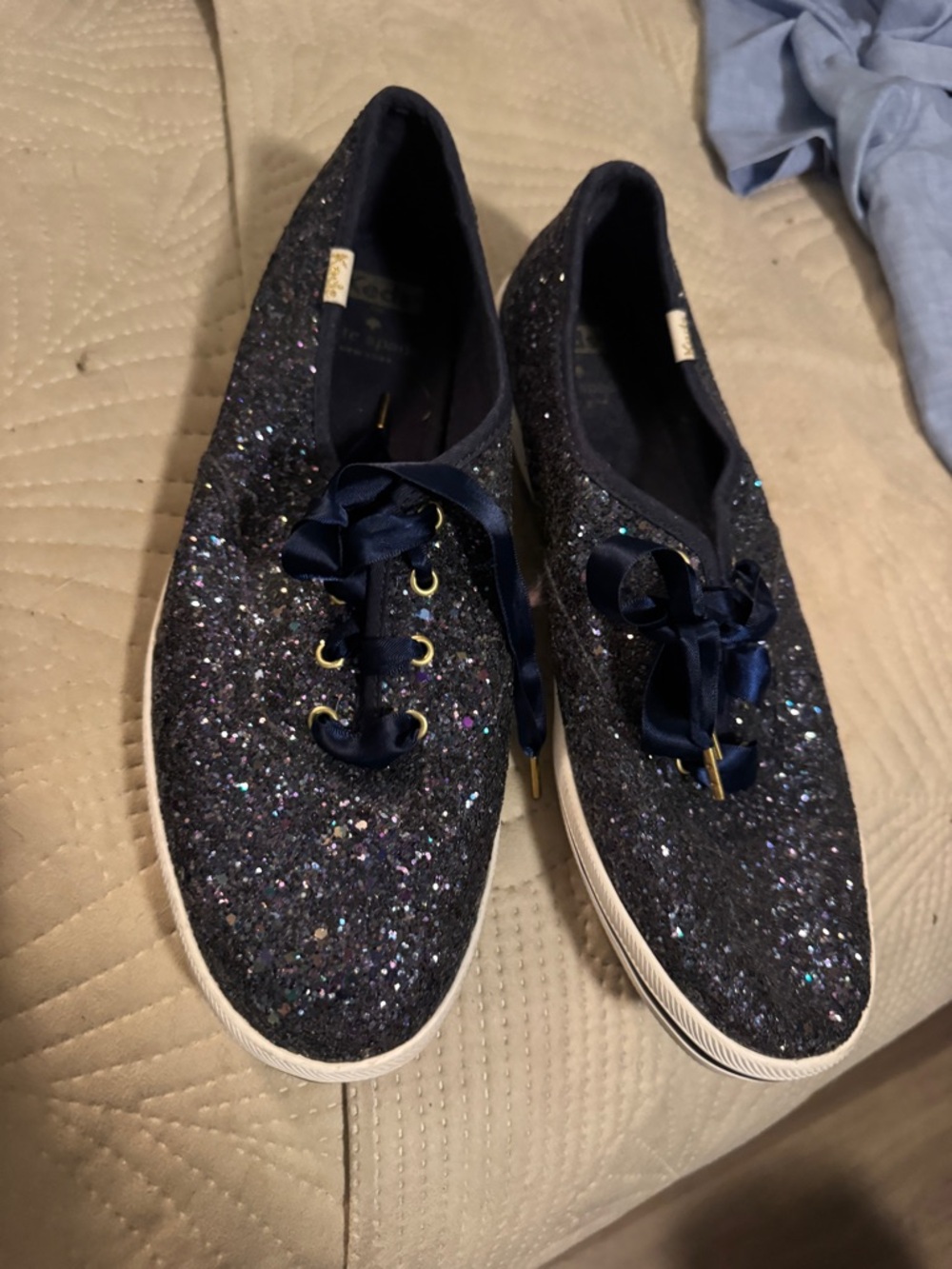 kate spade Navy Glitter Lace-Up Sneakers